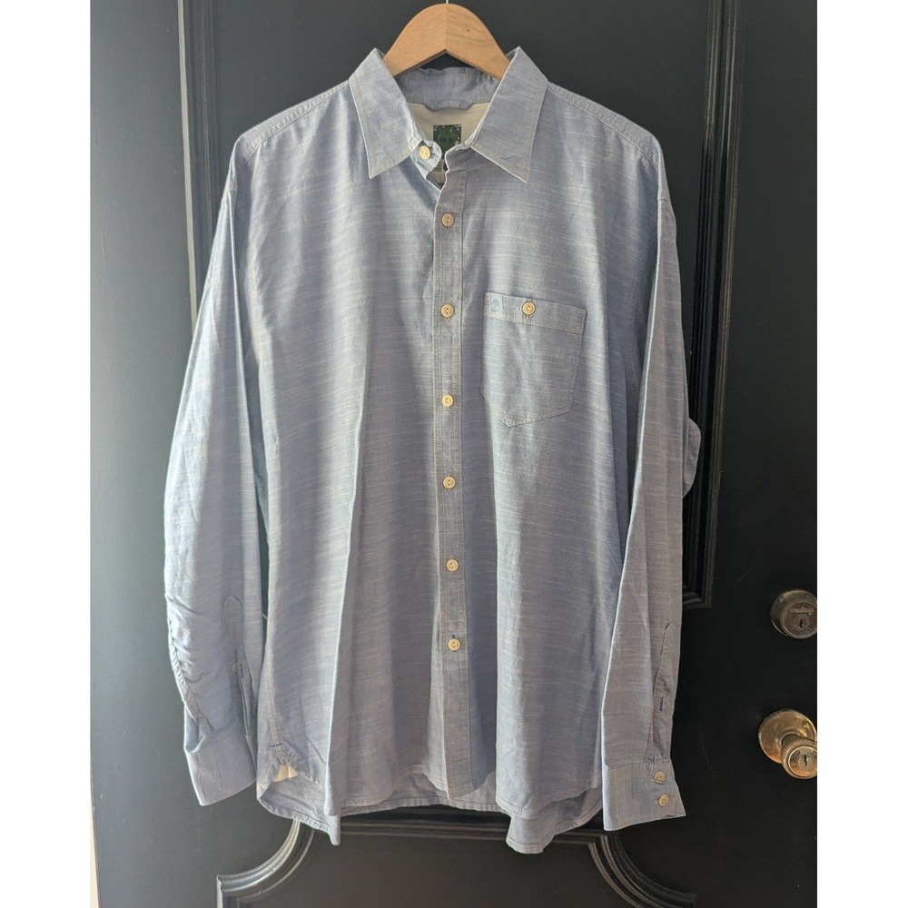 Timberland Button Up Shirt Light Blue Long Sleeve Cotton Workwear Sz XL Classic